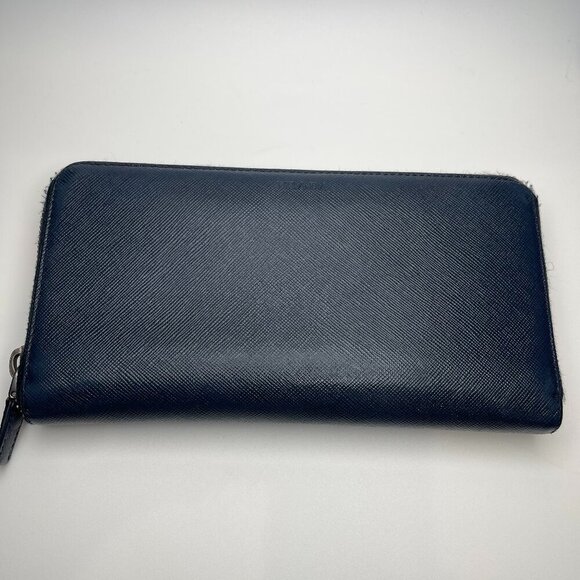 Prada 2ML317 Saffiano Leather Zip Around Wallet - Dark Blue - Preowned - Picture 6 of 13